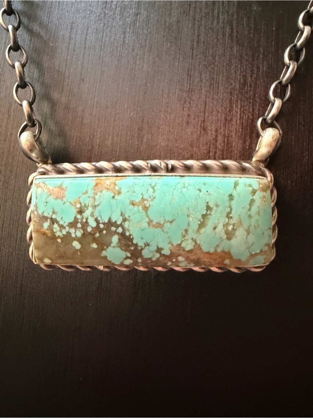 Chasity Belone Navajo Number Eight Turquoise Bar Pendant Necklace
